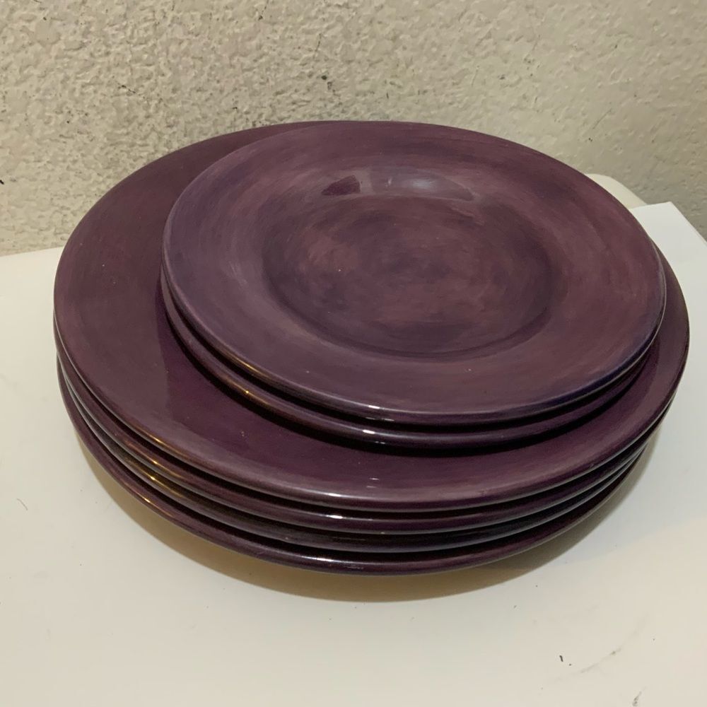 6 TableTop Unlimited Salute Plum 4 dinner 2 Salad Plates, Hand Painted P1